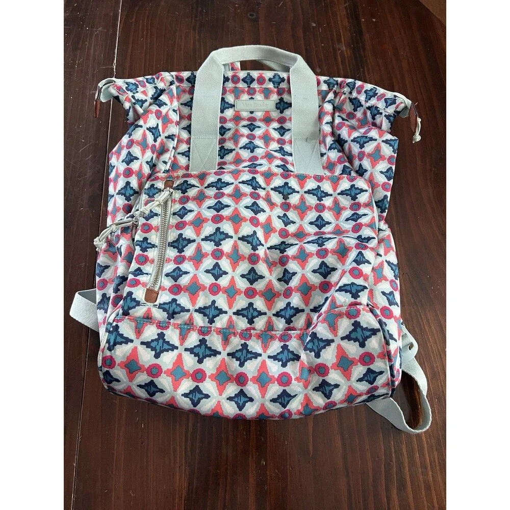 Vera Bradley Lighten Up Frame Backpack Water Geo Pattern Colorful Retired